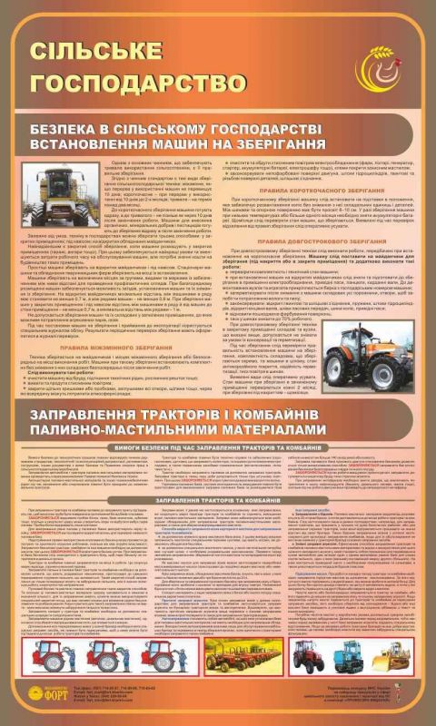 Безпека в сільському господарстві встановлення машин на зберігання та заправлення тракторів і комбайнів. Сільське господарство. 0,6х1,0