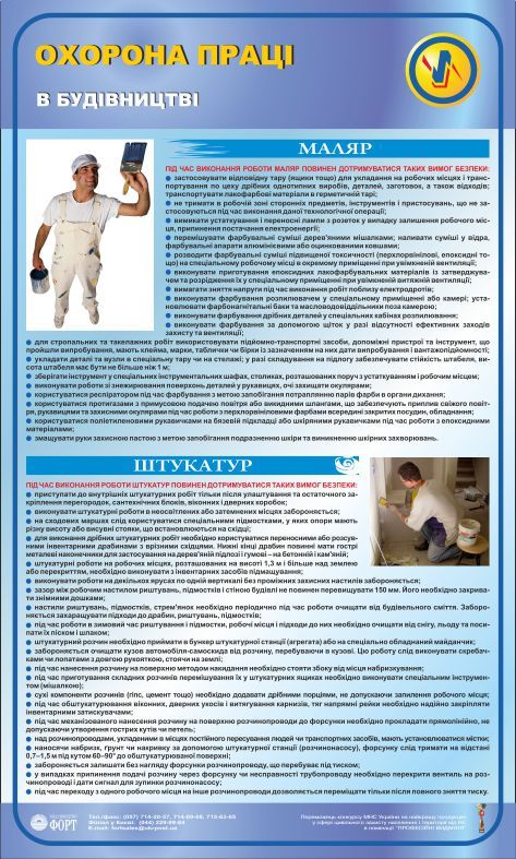 Маляр. Штукатур. Охорона праці у будівництві. 0,6х1,0