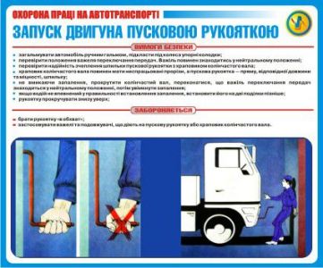 Запуск двигуна пусковою рукояткою. Охорона праці на автотранспорті. 0,6х0,5