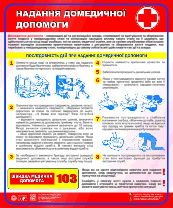 Надання домедичної допомоги. Послідовність дій. 0,6х0,5