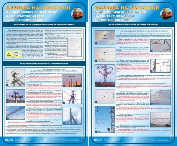 Місця підвищеної небезпеки на контактній мережі та повітрянних ліній. Безпека на залізниці. Комплект з 2-х стендів 0,6х1,0.